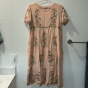 Peachy-pink floral embroidered midi dress. Only worn a handful of times.